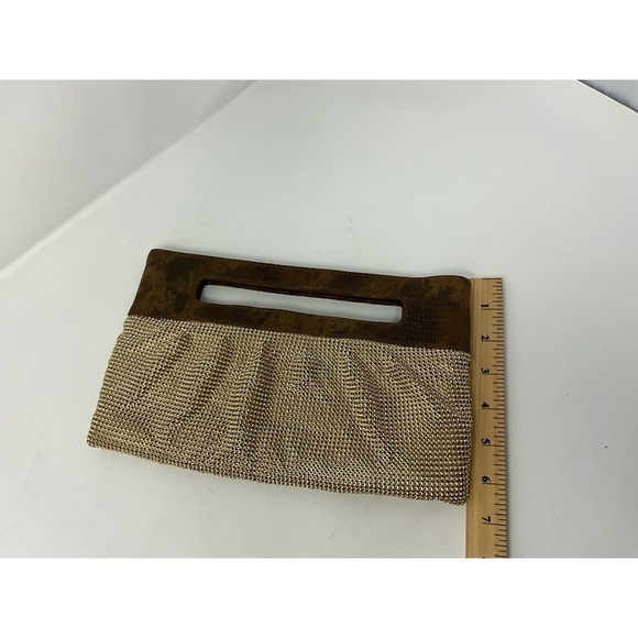 BCBGMAXAZRIA Gold Leather Inner Pocket Beaded Women's Handbag Purse Clutch - Picture 5 of 5